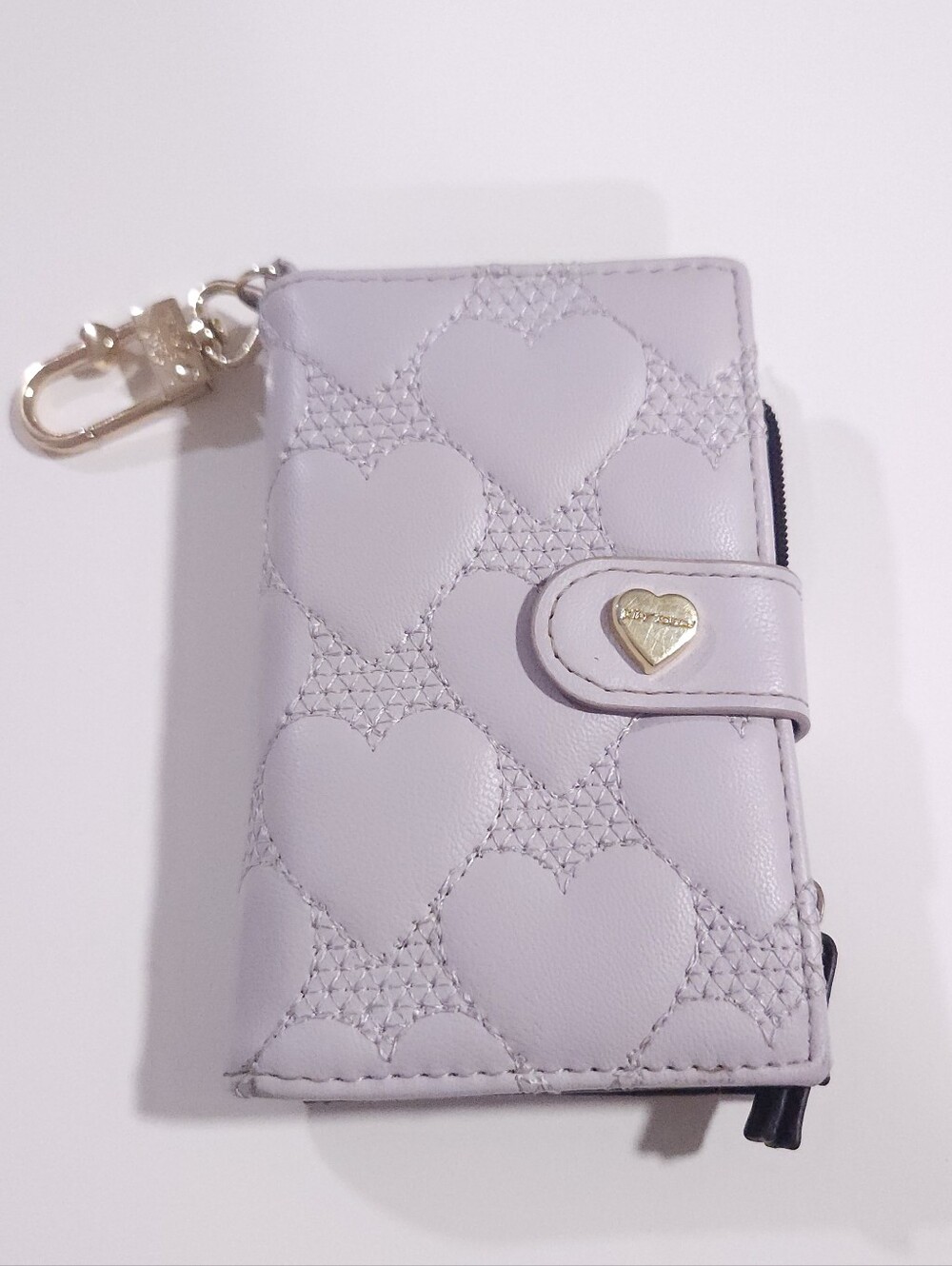 Betsey Johnson Lilac Heart-Quilted Card Vegan Leather Wallet with Gold Hardware